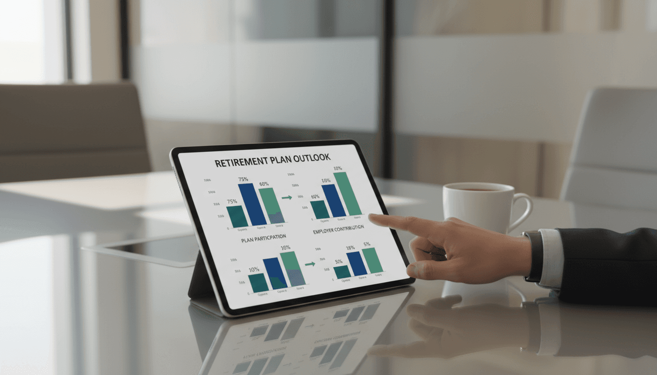 Business owner reviewing 401(k) plan metrics on tablet